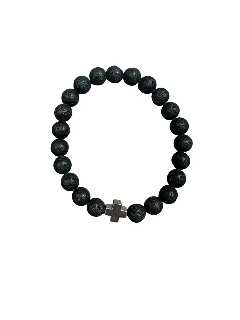 Andrew Christian Silver Cross Black Bead Stretch Bracelet — OS